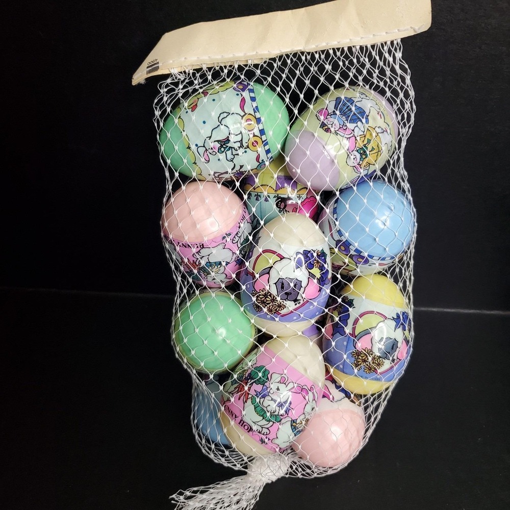 NOS‎ Vintage Plastic Easter eggs 12 Multicolored w/Wraps For Tiered Tray Display